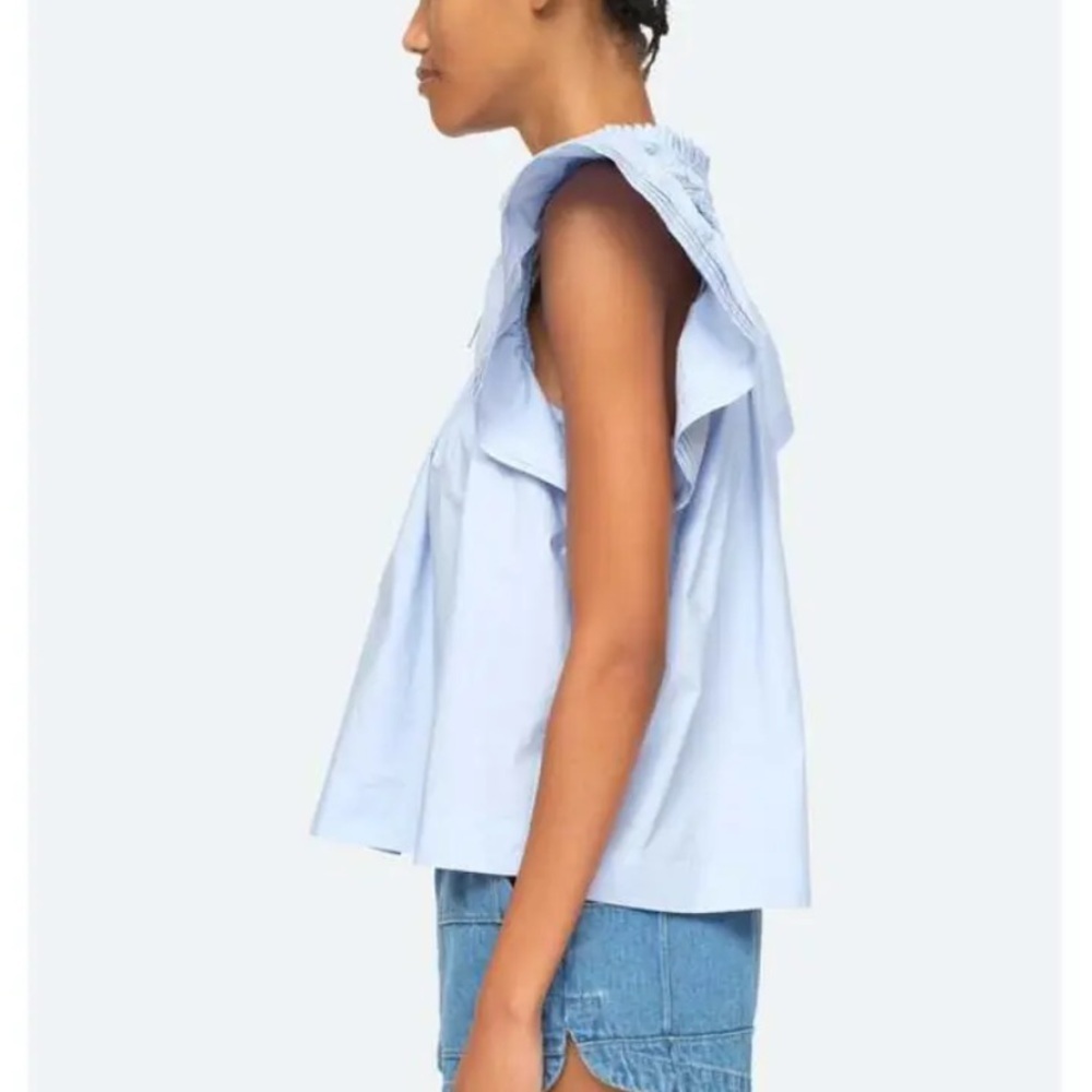 Sea New York Light Blue Smocked Cap Sleeve Cutout Top Short Sleeve Blouse size S - Picture 8 of 9